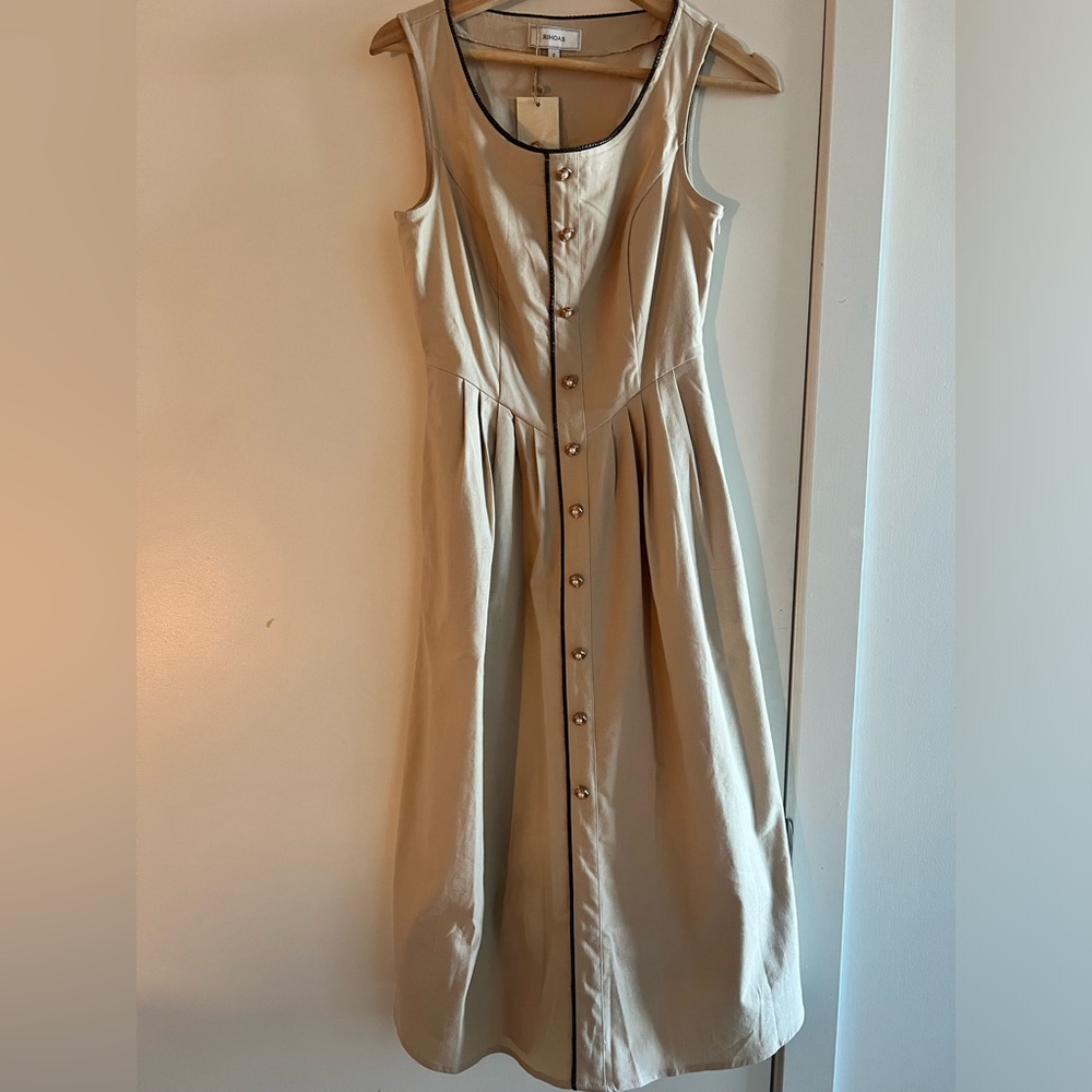 NWT RIHOAS Khaki Round-Neck A-Line Midi Dress - Picture 6 of 10